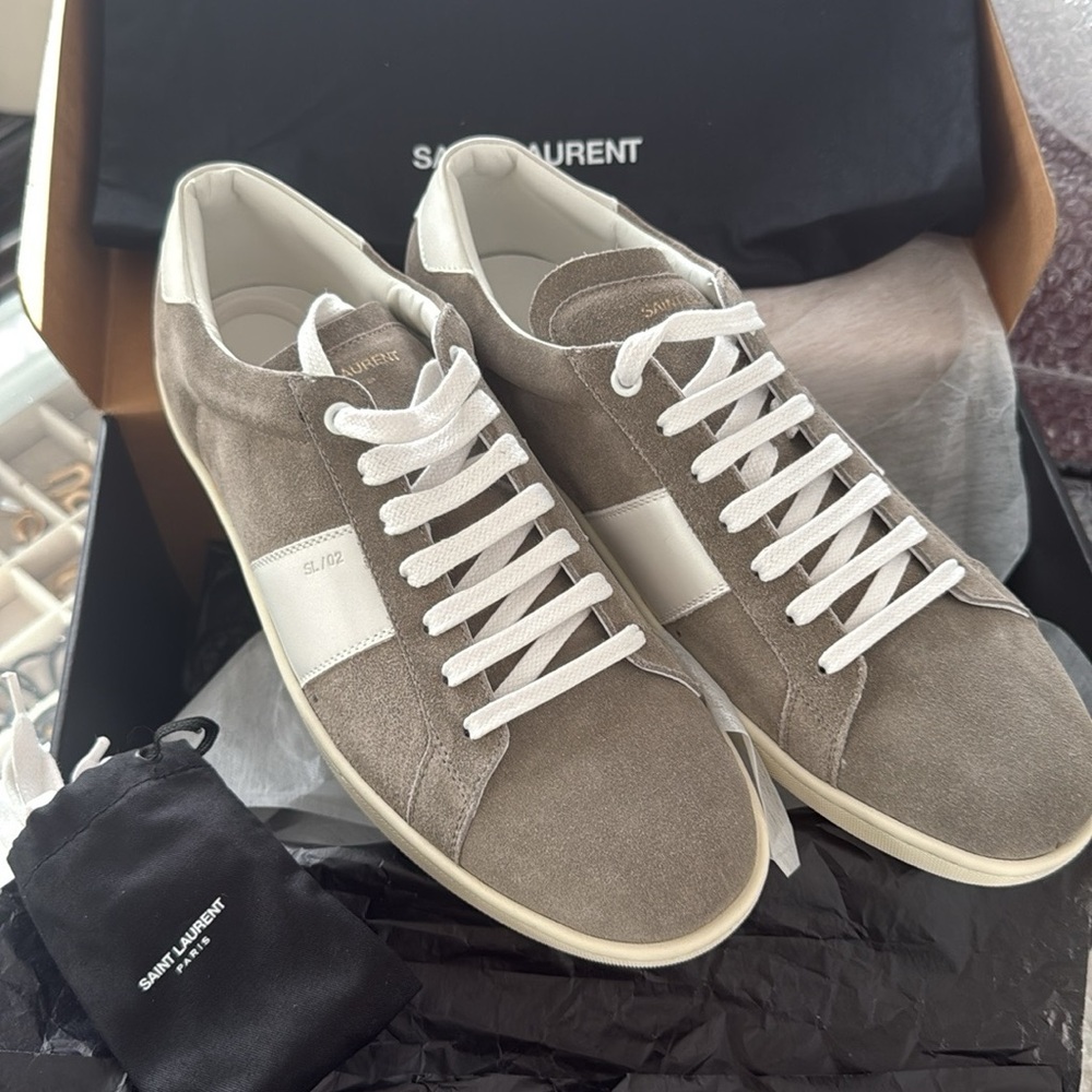 Saint Laurent Men's Sneakers in Gray and White